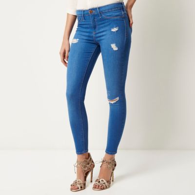 Bright blue ripped Molly jeggings